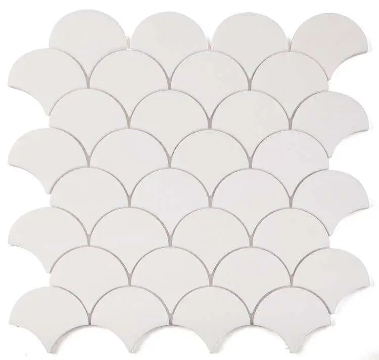 Close-up of rounded tiles in stock at Florida Design Works, showcasing their texture and unique patterns.